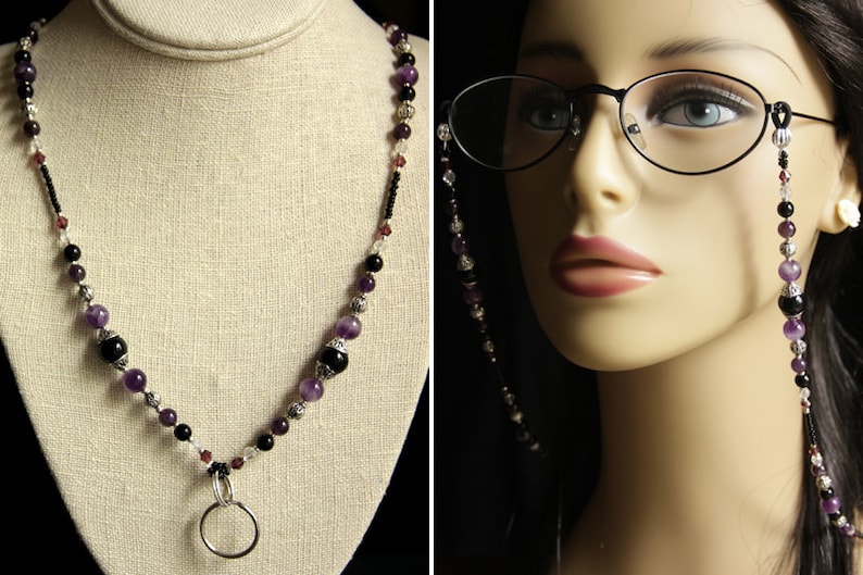 ID Lanyard, Glasses Chain or Face Mask Lanyard. Amethyst Lanyard Eyeglass Holder Purple Badge Lanyard. Gemstone Lanyard Glasses Necklace. image 2