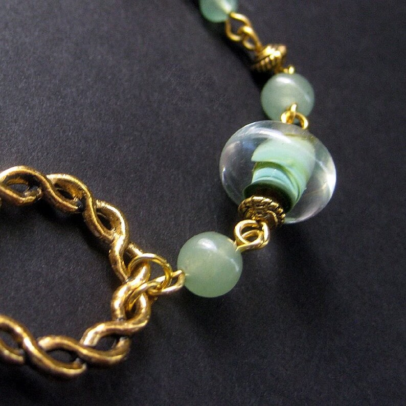 Aventurine and Lampwork Glass Bracelet in Gold. Handmade Jewelry image 4