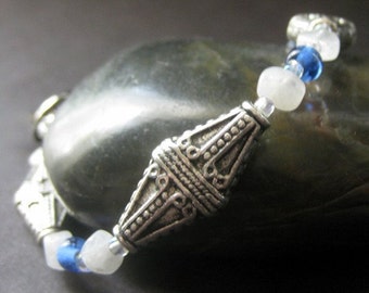 Moonstone Bracelet, Gemstone, Blue, Silver. Mayan Moon. Handmade Jewelry