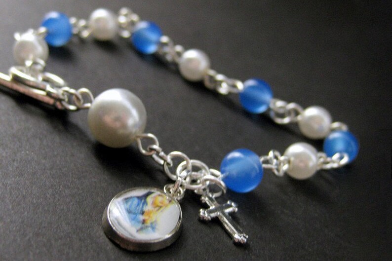 Rosary Bracelet in Blue Agate and Pearl  Blue Lagoon. image 1
