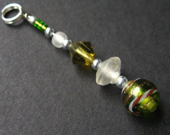 Beaded Green Pendant. Green Charm. Handmade Charm. Phone Charm, Key Chain, Wallet Charm or Zipper Pull.