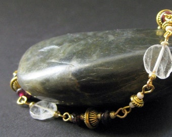 Gemstone Bracelet. Garnet Bracelet. Rose Quartz Bracelet. Artisan Handmade Jewelry.