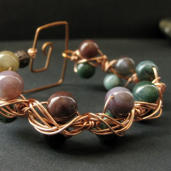 Copper Bracelet Wire wrapped Agate stone 2