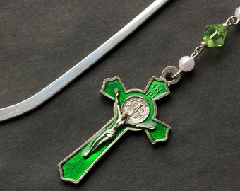 Christian Book Charm with Color Options. Beaded Bookmark. Catholic Cross Bookmark. Book Hook Bookmark. Handmade Bookmark.