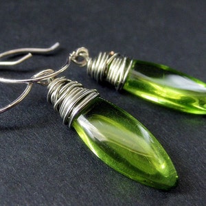 Olive Green Earrings. Wire Wrapped Dangle Earrings. Glass Drop Earrings. Handmade Earrings. image 4