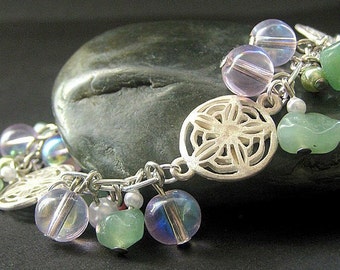 Aventurine Charm Bracelet Earring Set - Snow in Summer. Handmade Bracelet.