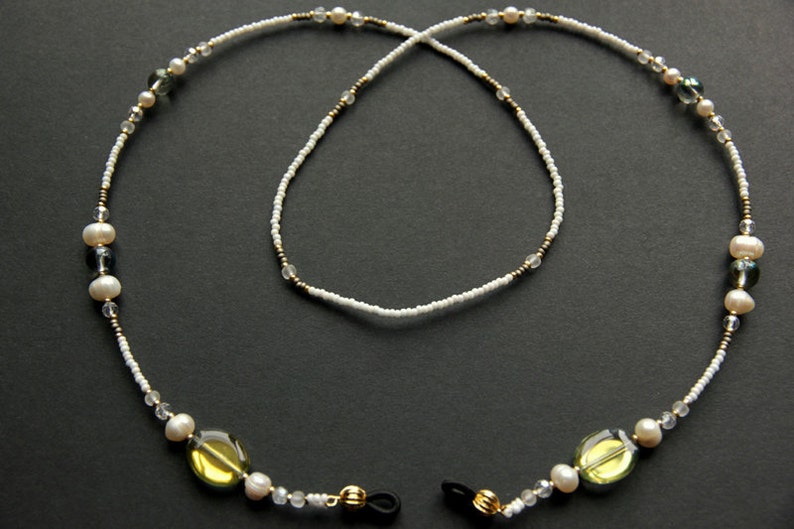 Badge Necklace or Eyeglass Leash. Taupe Lanyard. Pearl Etsy