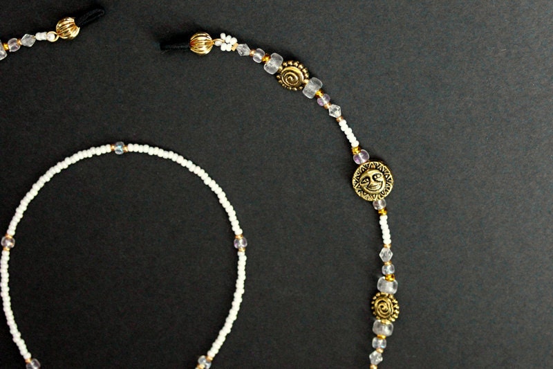Celestial Glasses Lanyard. Teacher Lanyard. Golden Sun Eyeglass Necklace. Gold Beaded Lanyard. Face Mask Lanyard. Handmade Eyeglass Lanyard.