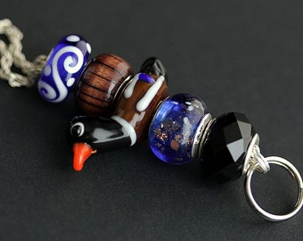 Beaded Lanyard: Mallard Duck Lampwork Glass Badge Holder