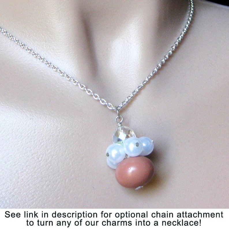 Pearl and Crystal Pendant. Pink Beaded Charm. Handmade Charm. Keyring, Zipper Pull, Purse Charm or Phone Charm. image 3