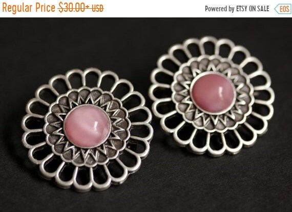 HOLIDAY SALE Set of Two Aged Silver Shoulder Brooches Norse Brooches in Mauve Glass Apron Pins Viking Brooches Handmade Historical Reenact