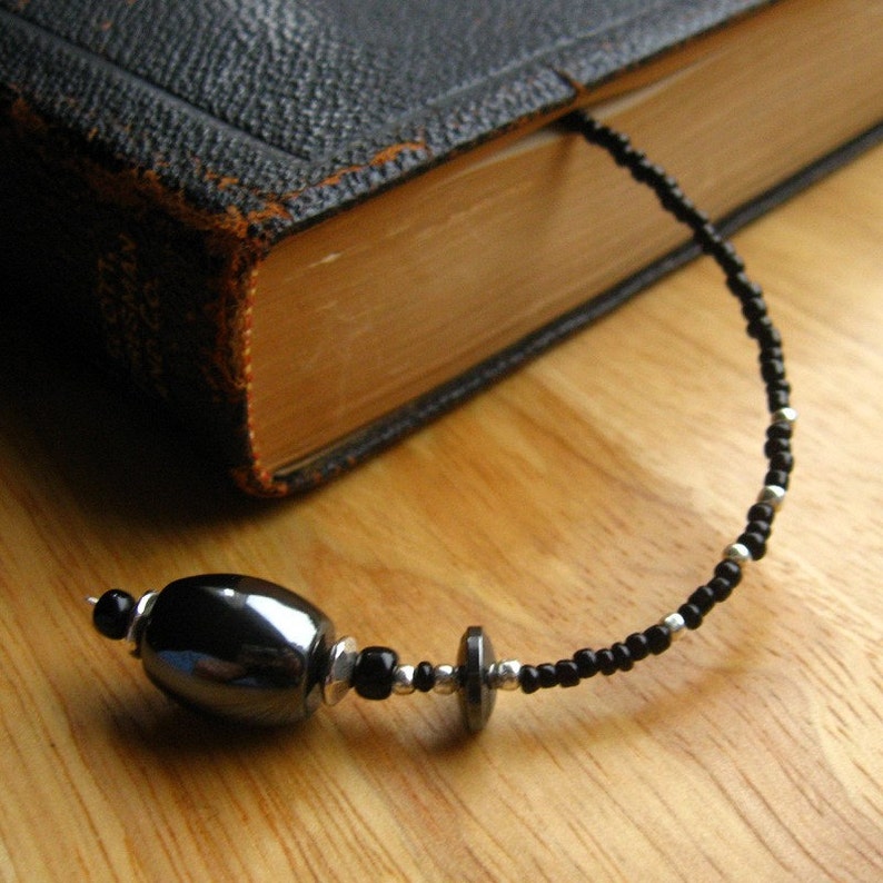 Beaded Bookmark Handmade in Black Dark and Mysterious. Handmade. image 3