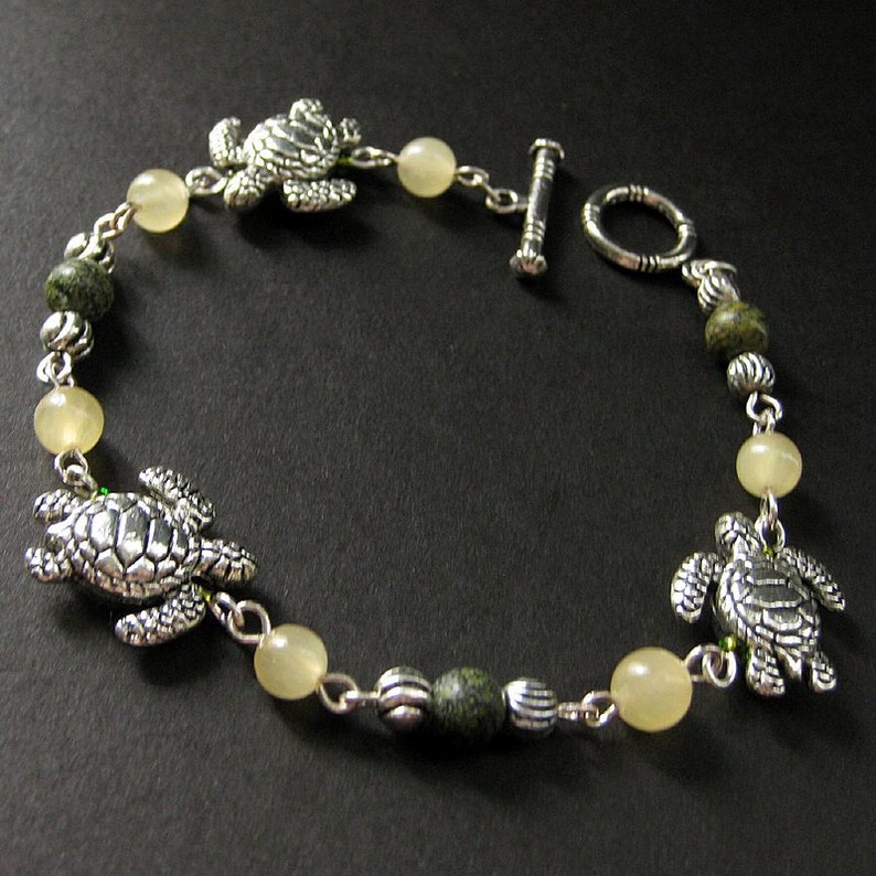 Sea Turtle Bracelet. Tortoise Bracelet Beaded in Honey Jade Etsy