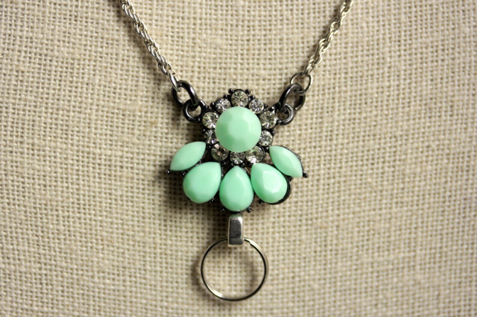 Mint Green Lanyard. Badge Necklace. Silver Badge Holder. Etsy