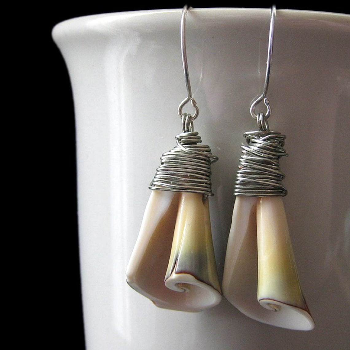 Silver Wire Wrapped Spiral Seashell Earrings. Shell Earrings in Silver ...