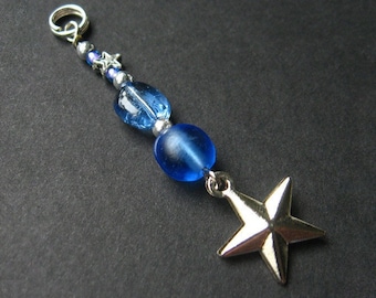 Beaded Charm. Shooting Star Charm. Blue Star Pendant. Key Chain, Zipper Pull, Purse Charm or Phone Charm.