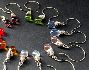 Set of Seven Teardrop Earrings - Wire Wrapped Earrings - The Elixirs in Silver. Handmade Earrings.