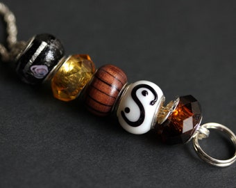 Stylish Beaded Lanyard Necklace. Wood and Glass Badge Holder. Work ID Lanyard. Elegant Office Necklace. Teacher & Nurse Badge Chain.