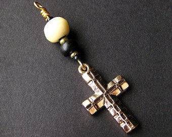 Christian Charm. Purse Charm. Cross Key Chain. Car Mirror Charm in Wood and Bone. Sacred Vow. Handmade.