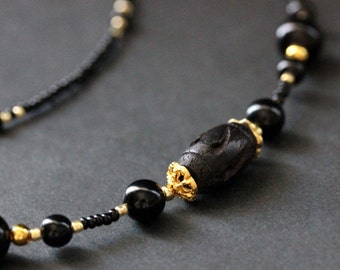 Black Eyeglass Necklace. Student Lanyard. Classic Black and Gold Glasses Lanyard. Beaded Badge Holder, Eyeglass Chain or Face Mask Holder