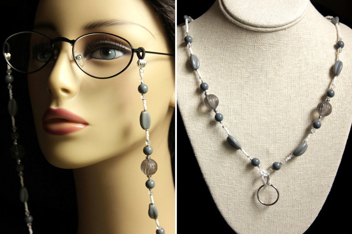 Eyeglass Necklace. Gray Beaded Lanyard. Grey Glasses Lanyard. Etsy