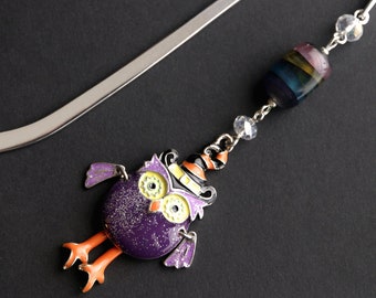 Halloween Owl Bookmark. Halloween Bookmark. Purple Owl Beaded Bookmark. Halloween Book Charm. Book Hook Bookmark. Handmade Book Charm.