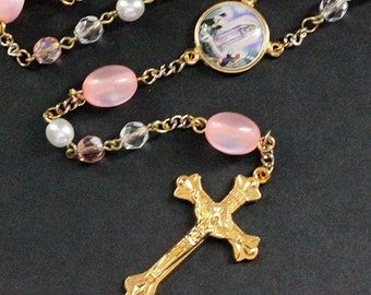 Pink Crystal Rosary. Pink Rosary. Beaded Rosary. Handmade Rosary. Catholic Holy Rosary. Traditional Rosary. Gold Rosary. Handmade Rosaries