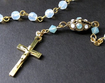 Oceans Sigh Swarovski Crystal Rosary. Handmade Rosaries