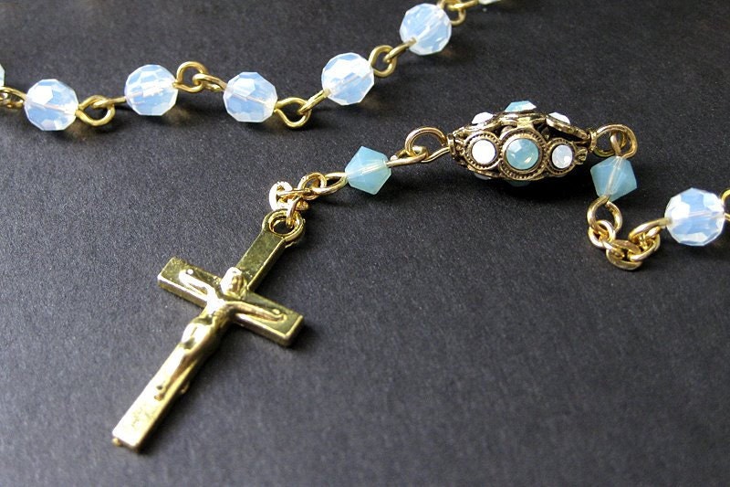 Oceans Sigh Swarovski Crystal Rosary. Handmade Rosaries