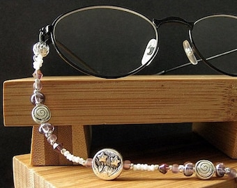 Purple Glasses Necklace. Badge Lanyard. Sun and Moon at Dusk Eyeglass Holder. White Eyeglass Chain. Face Mask Lanyard. Teacher Lanyard.