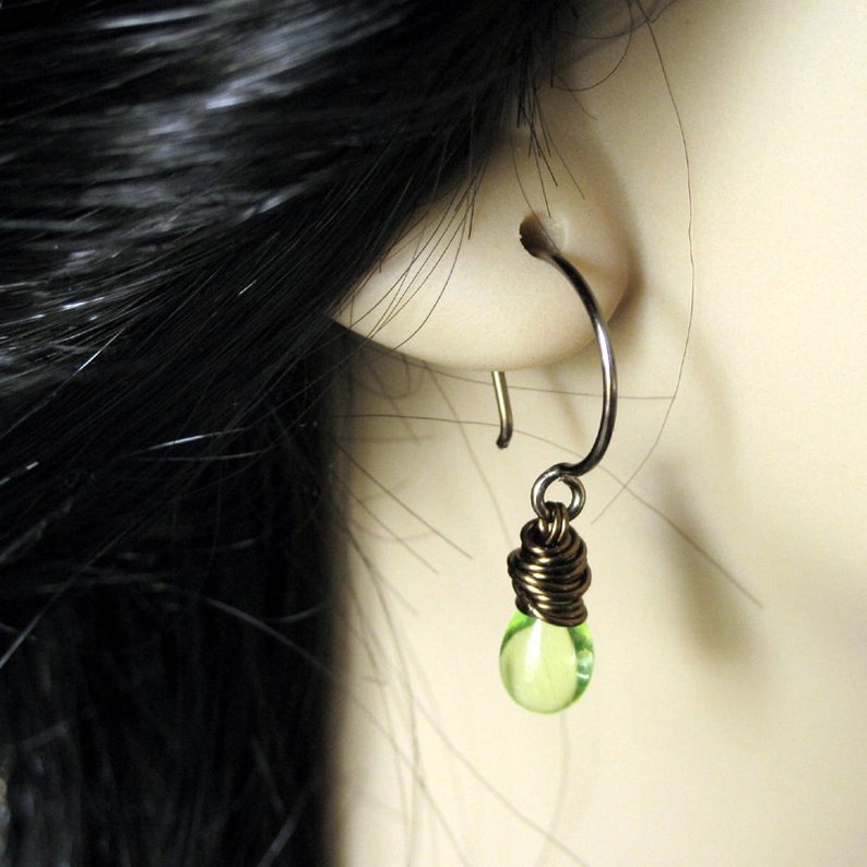 Lemon Lime Earrings in Yellow Green Wire Wrapped in Bronze Elixir of Limeaide. Handmade Earrings. image 4