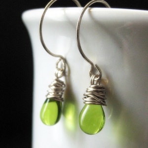 Green Earrings. Teardrop Earrings. Wire Wrapped Earrings in Green and Silver. Elixir of Absinthe. Handmade Earrings. image 3