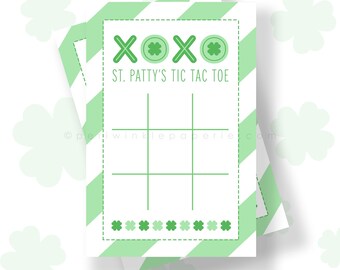 Tres en raya de San Patricio para imprimir, regalo de clase, tres en raya del Día de San Patricio, descarga instantánea, regalo fácil del Día de San Patricio