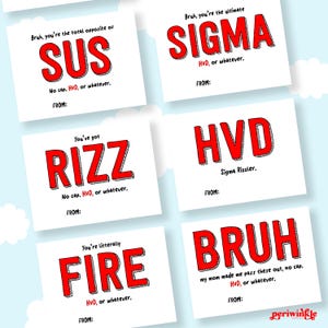 Teen Slang stampabile di San Valentino, Gen Alpha, Skibidi, Rizz, HVD, Download immediato, Etichetta regalo, Tween, Brain Rot, San Valentino facile per la scuola