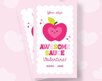 Etiqueta editable para San Valentín, salsa increíble, linda etiqueta para San Valentín para puré de manzana, etiqueta de regalo, San Valentín para la escuela, San Valentín con puré de manzana imprimible