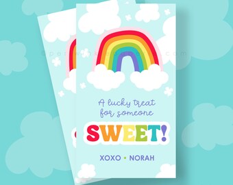 Etiqueta editable de regalo arcoíris: Regalo de la suerte para el Día de San Patricio (digital)