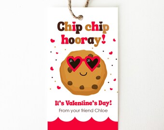 Etiqueta de regalo editable para San Valentín, etiqueta para el día de San Valentín, etiqueta para regalo imprimible, San Valentín para el aula, Chip Chip Hooray, galleta con chispas de chocolate