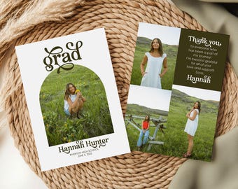 Anuncio de graduación 2025, Anuncio de graduación con arco moderno, Plantilla de invitación de graduación, Editable, Corjl, Tipografía moderna