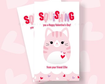 Etiqueta de regalo de San Valentín con forma de gato blando: editable e imprimible (digital)