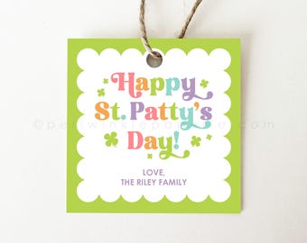 Etiqueta editable del Día de San Patricio: Diseño de vieira verde (plantilla Corjl)