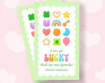 Etiqueta editable "So Lucky We Are Friends", etiqueta para el día de San Patricio, etiqueta para obsequios del día de San Patricio, descarga instantánea imprimible, plantilla Corjl