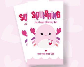 Etiqueta de regalo editable para San Valentín, etiqueta de regalo para el día de San Valentín, etiqueta de regalo imprimible, San Valentín para el aula, aplastar, aplastar, cangrejo, langosta