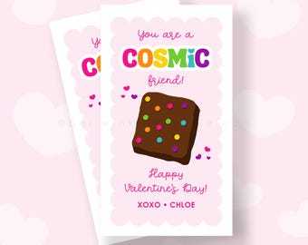 Etiqueta de San Valentín de Brownie Cósmico: Regalo escolar editable (Descarga digital)