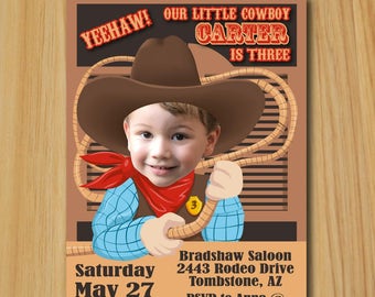 Boy's Cowboy Birthday Party Invitation - Personalized with your photo DIGITAL FILE