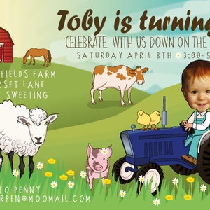 Farm Birthday Party Invitation for boy or girl Personalized with your photo DIGITAL FILE image 1