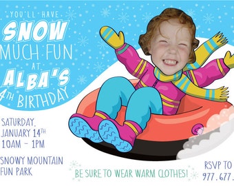 Snow Birthday Party Invitation for girl or boy  - Personalized with your photo DIGITAL FILE