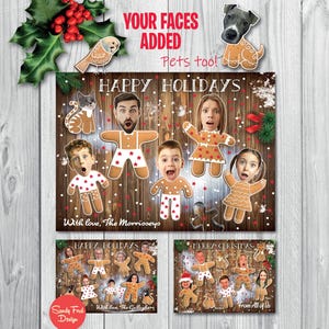 Personalized Gingerbread Family Christmas Card, Funny Photo Office Christmas Card for up to 28 people - DIGITAL FILE