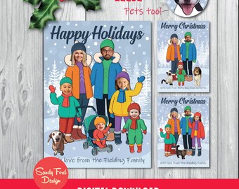 Photo Family Winter Card – Personalized Holiday Card for Up to 10 People and Pets – Digital Download