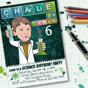 Science Birthday Party Invitation for boy or girl - Illustrated from your photo DIGITAL FILE