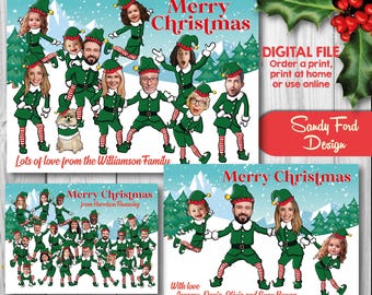 Personalized Family Christmas Card, Funny Photo Christmas Card - Christmas Elves - for up to 28 people - DIGITAL FILE